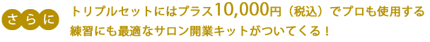 さらに　トリプルセットにはプラス10,000円（税込）でプロも使用する練習にも最適なサロン開業キットがついてくる！