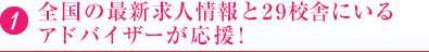 1.全国の最新求人情報と29校舎にいるアドバイザーが応援！