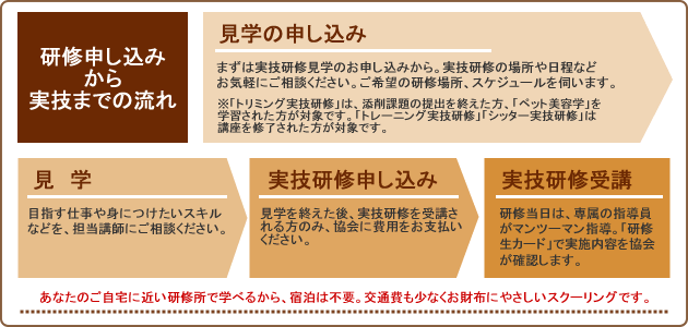 研修申し込みから実技までのながれ