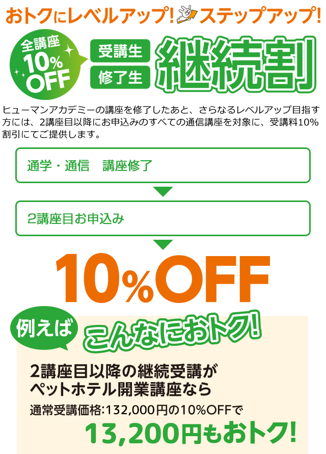 おトクにレベルアップ！ステップアップ！全講座10%OFF