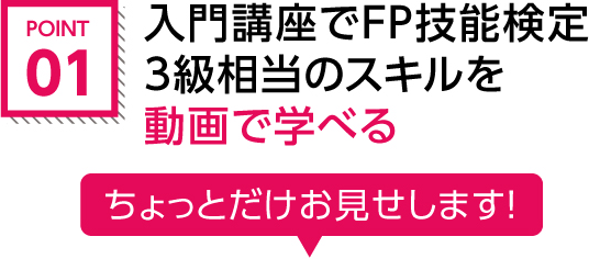 POINT01.入門講座でFP技能検定3級相当のスキルを動画で学べる