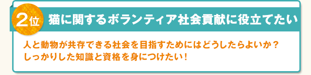 2位「猫に関するボランティア社会貢献に役立てたい」