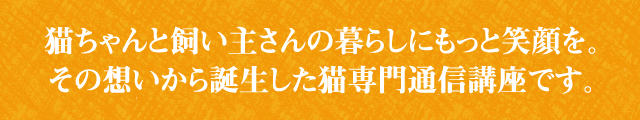 猫ちゃんと飼い主さんの暮らしにもっと笑顔を。
その想いから誕生した猫専門通信講座です。
